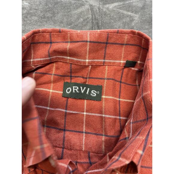 ORVIS Men's Button Down Oxford Shirt L Orange Plaid long sleeve Long‎ Sleeve - Picture 3 of 7